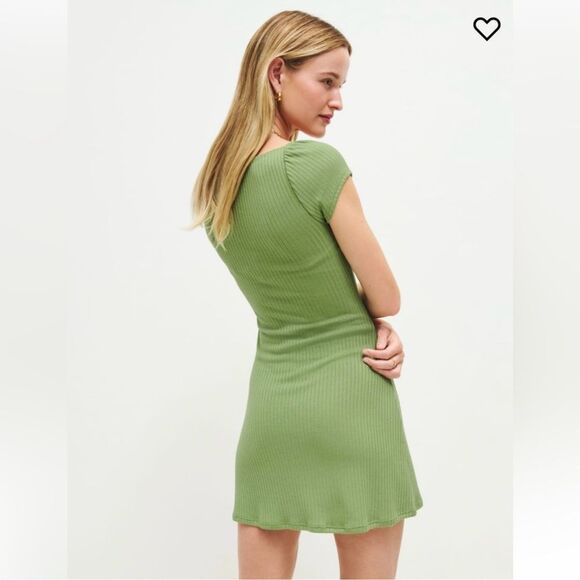 NEW Reformation Percy Knit Mini Dress Crocodile Green Size Large - Picture 2 of 8